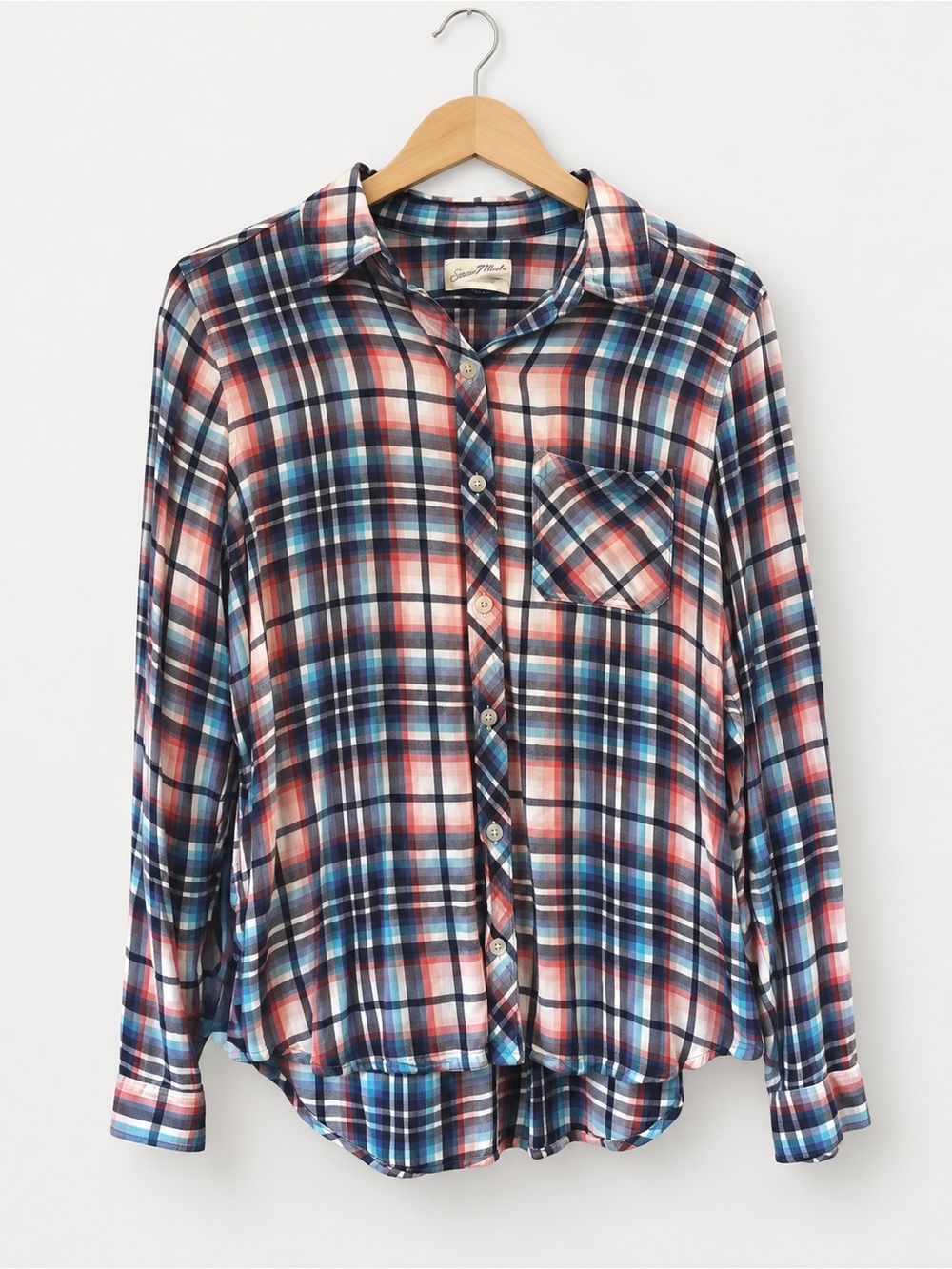 Universal Thread Plaid Button-Down Shirt - Navy, Coral & White